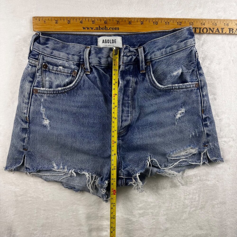 AGOLDE Denim Cutoff Shorts Womens 24 Blue High Rise Button Fly Distressed - Picture 5 of 9